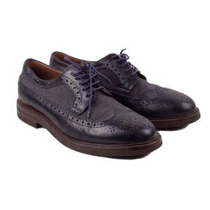 Brunello Cucinelli Navy Leather Wingtip Brogues Shoes Sz IT 43 US 10